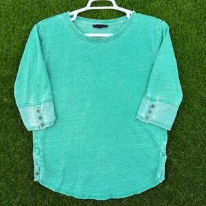 Jane & Delancey Mint Green Acid Wash 3/4 Sleeve Button Detail Top Size Medium